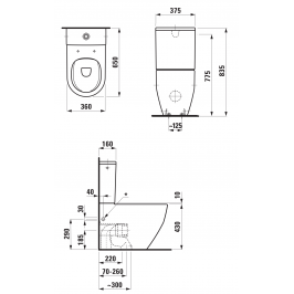 Kombinuoto unitazo puodas PRO Rimless su 2 šon. angom vand. įvadui universaliu nuotaku (bakeliui 829953...8731) baltas