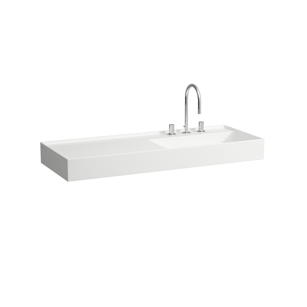 Kartell by Laufen praustuvas 1200x460x120 mm su plačiu kraštu kairėje paslėptu nuotaku LCC danga baltas