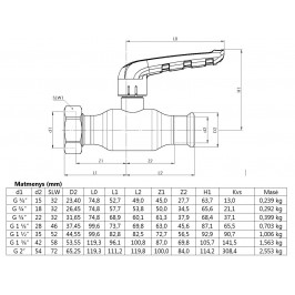 Plieninis pres. rutulinis ventilis su išardoma jungtimi KAN-therm - 15 G3/4“