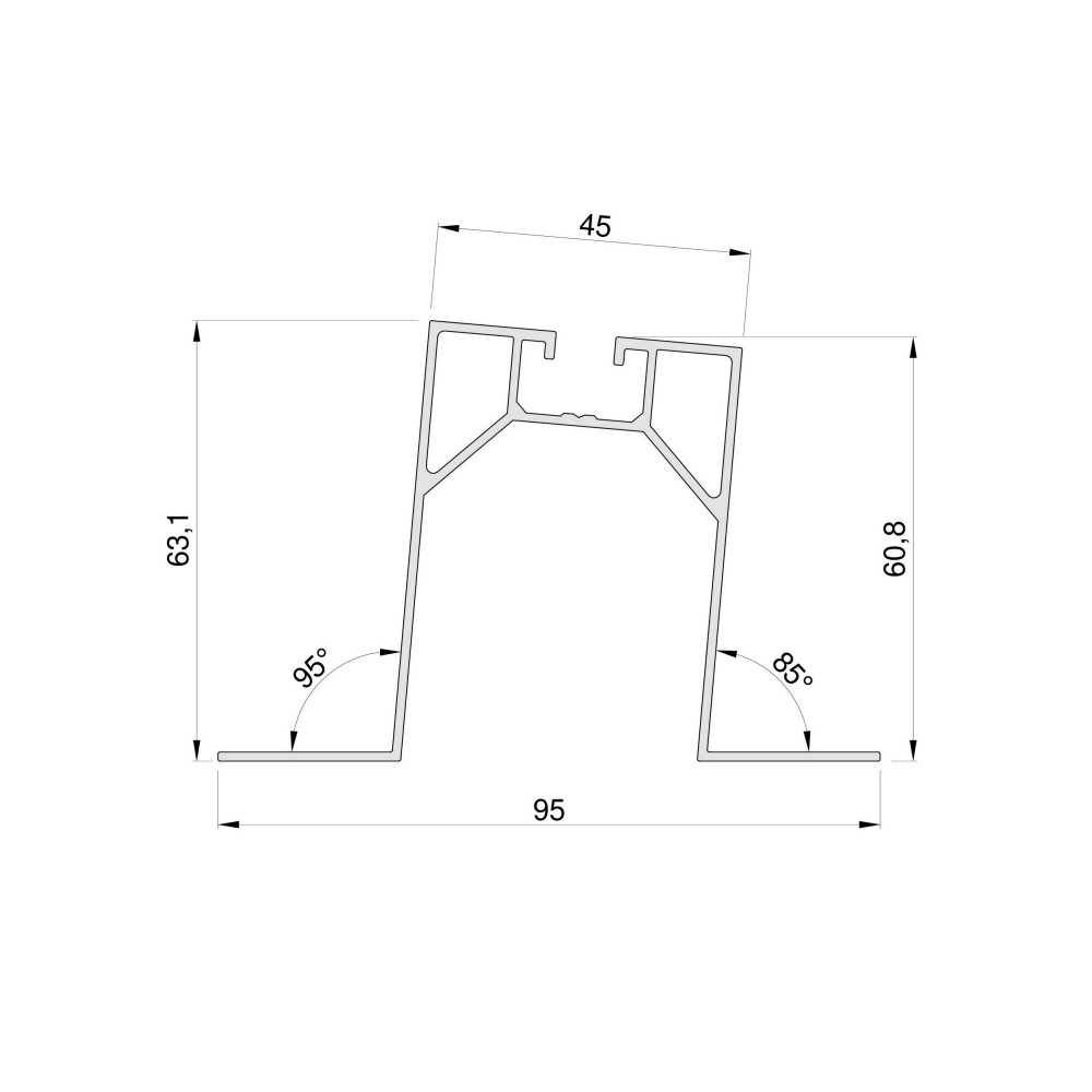 Minirail trapecinei stogo dangai su EPDM juosta, KAMPU (h - 6,3 cm l - 33,0 cm)