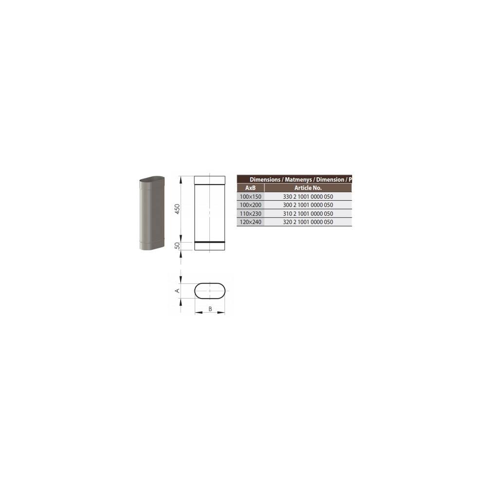 SWO Įdėklo segm. NP 100x200, L-0.5m (300 2 1001 0000 050)