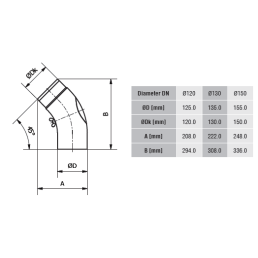 Žema alkūnė KGR150/ 45 su pravala