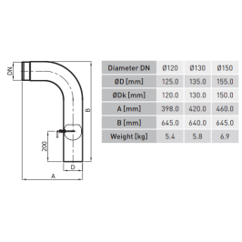 Aukšta alkūnė su sklende KGS150/ 90-CZ2/ W
