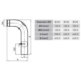 Aukšta alkūnė su sklende ir pravala KGSR150/ 90/ W