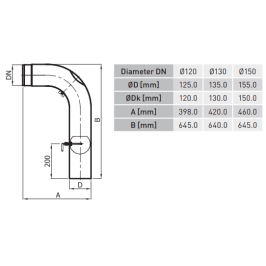 Aukšta alkūnė su sklende ir pravala KGSR150/ 90/ W