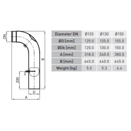 Aukšta alkūnė su sklende ir pravala KGSR150/ 90-CZ2/ WK