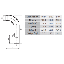 Aukšta alkūnė su sklende ir pravala KGSR150/ 90-CZ2/ WK