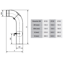 Aukšta alkūnė su sklende ir pravala KGSR150/ 90-CZ2/ WK, pilka
