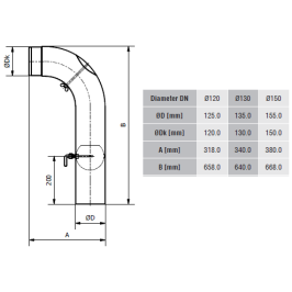 Aukšta alkūnė su sklende ir pravala KGSR150/ 90-CZ2/ WK, pilka
