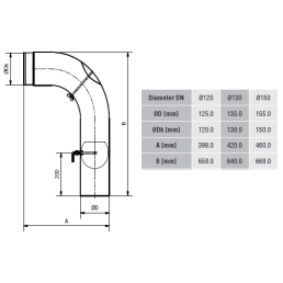 Aukšta alkūnė su sklende ir pravala KGSR150/ 90P-CZ2/ W, pilka
