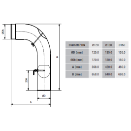Aukšta alkūnė su sklende ir pravala KGSR150/ 90P-CZ2/ W, pilka