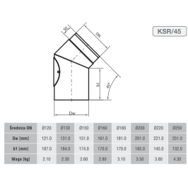 Nereguliuojama alkūnė 150/ 45' su pravala