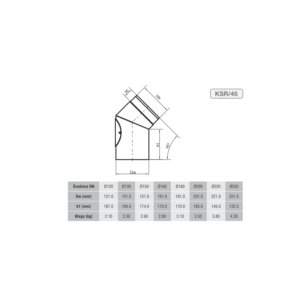Nereguliuojama alkūnė 180/ 45' su pravala