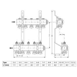 Grindinis kolektorius FHF-3 be sr. mat. MANIFOLD 3+3