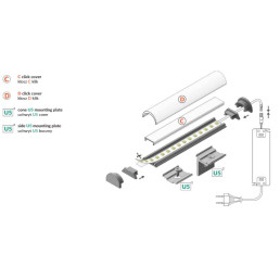 Profilis aliuminis anoduotas LED juostoms, lenkiamas, ARC12, 2m, TOPMET