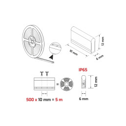 LED juosta NEON FLEX, 5m ritė, 12Vdc, 11W/ m, IP65, 6000K, karpoma 1cm, Design Light