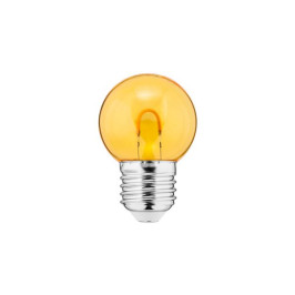 Lemputė LED E27, 230V, 1W, G45, 20lm, geltona, FILAMENT U, PC skaidri