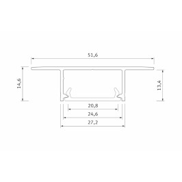 Profilis aliuminis anoduotas LED juostoms įleidžiamas, priglaistomas, PLATO, 2m