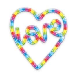 LED NEON dekoracija LOVE širdyje, RGB skaitmeninė - dinaminė spalva, su pulteliu