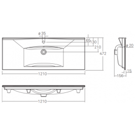 Praustuvas Sense 120x472 cm su anga maišytuvui baltas