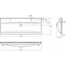 Praustuvas Sense 120x472 cm su 2 angom maišytuvams baltas