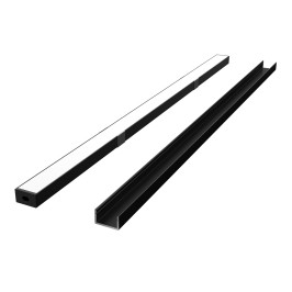 LED profilio komplektas, 2m, paviršinis, juodas, su baltu dangteliu, laikikliais ir aklėmis