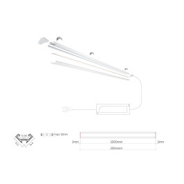 LED profilio komplektas, 2m, kampinis, juodas, su baltu dangteliu, laikikliais ir aklėmis