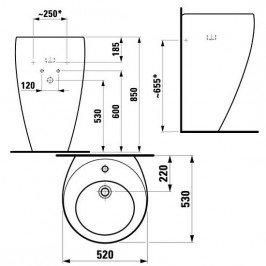 IL BAGNO ALESSI ONE Praustuvas 52 x 53 cm su 1 anga maišytuvui viduryje su nuotako ir perlajos vožtuvu Clou 8.9194.1