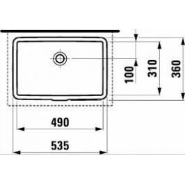 Praustuvas Living City  490x310x155 mm įmontuojamas iš apačios su nušlifuota apačia baltas