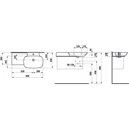 Praustuvas INO 900x450 mm su lentyna kairėje 1 skyle maišyt. Saphir Keramikbaltas