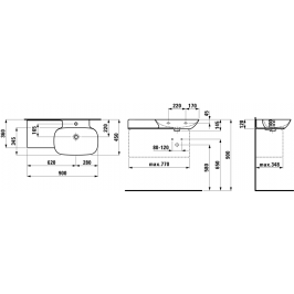 Praustuvas INO 900x450 mm su lentyna kairėje 1 skyle maišyt. Saphir Keramik LCC baltas