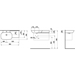 Praustuvas INO 900x450 mm su lentyna dešinėje 1 skyle maišyt. Saphir Keramik baltas