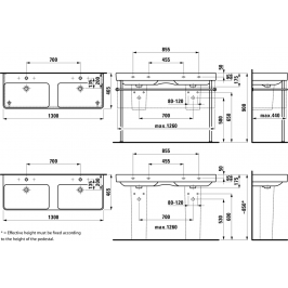 Dvigubas baldinis praustuvas PRO S 1300x460 mm su 1 skyle maišyt. LCC baltas