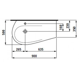 ALESSI ONE baldinis praustuvas 90 x 50/35 cm su anga maišytuvui lentynėlė dešinėje baltas su LCC