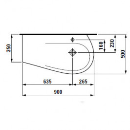 ALESSI ONE baldinis praustuvas 90 x 50/35 cm su anga maišytuvui lentynėlė kairėje baltas su LCC