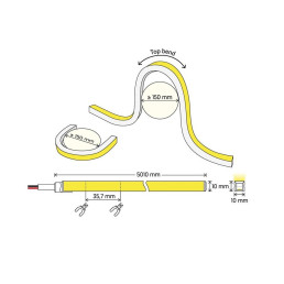 LED juosta NEON FLEX 24Vdc, 9.6W/ m, šiltai balta 3000K, 10x10mm, 5m ritė, IP67