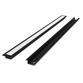 LED profilio komplektas, 3m, įleidžiamas, juodas, su baltu dangteliu ir aklėmis