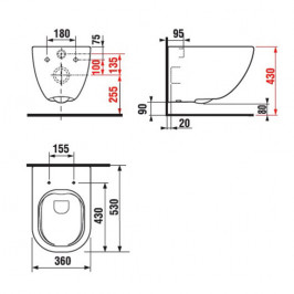 Pakabinamas unitazas MIO Rimless be vandens paskirstymo apvado baltas