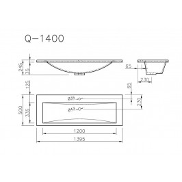 Q1400 akmens masės praustuvas 140 x 50 cm be perlajos baltas