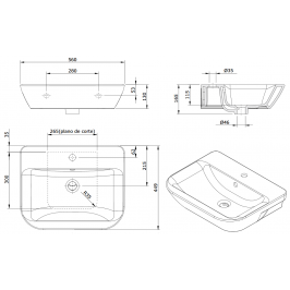 Praustuvas LOOK 560x449x165 mm su 1 skyle maišyt. tvirtinimo kompl. baltas