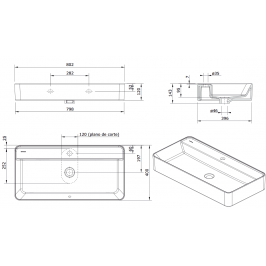 Praustuvas SANLIFE 800x400x120 mm su 1 skyle maišyt. tvirtinimo kompl. baltas