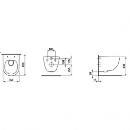 Pakabinamas unitazas Pro Rimless Compact  be nuplovimo lanko (360 x 490 x 430 mm) baltas