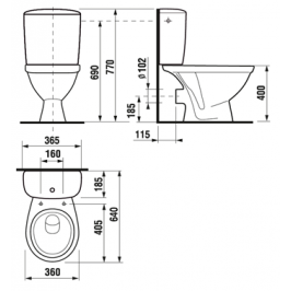 Kombinuotas WC NORMA su termoplastiko dangčiu horizontalus 3/6 ltr vand. įvad. iš šono baltas