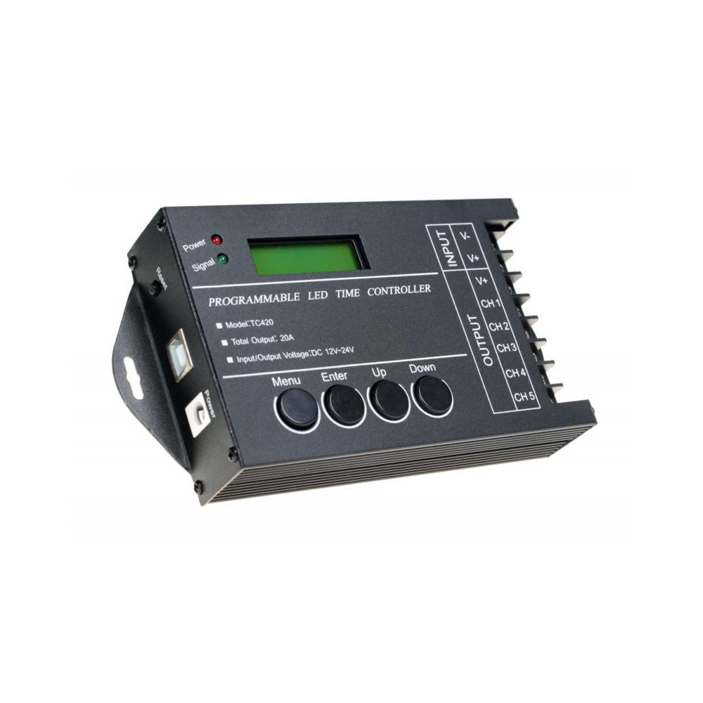 LED valdiklis RGBW+WW su laiko programavimu, USB, 12-24Vdc 5x4A TC420