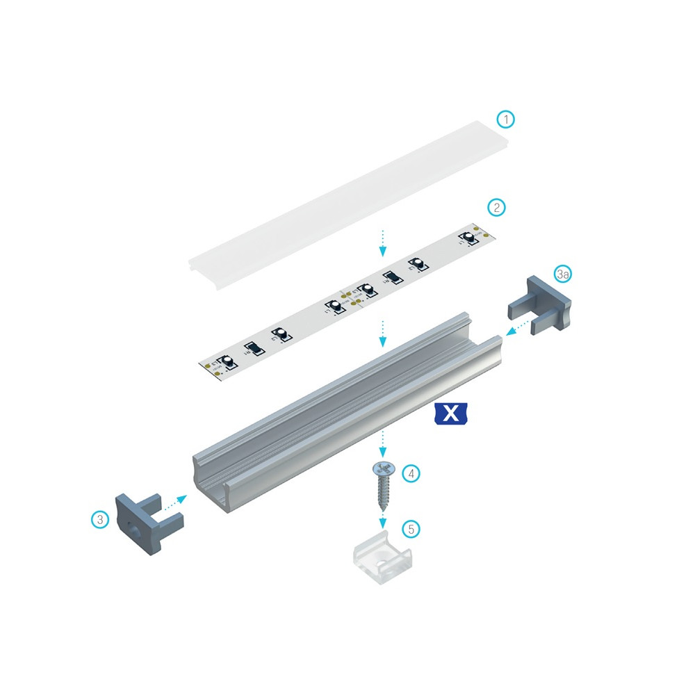 Profilis aliuminis anoduotas LED juostoms SLIM paviršinis, X, 1m LUMINES