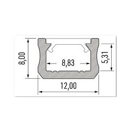 Profilis aliuminis anoduotas LED juostoms SLIM paviršinis, X, 2.02m LUMINES