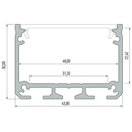 Profilis aliuminis anoduotas LED juostoms, 2.02m, platus ILEDO, LUMINES