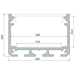 Profilis aliuminis anoduotas LED juostoms, 2.02m, platus ILEDO, LUMINES