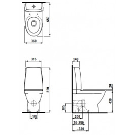 Kombinuotas unitazas PRO NORDIC (650 x 360 x 890 mm) horizontalus nuotakas baltas