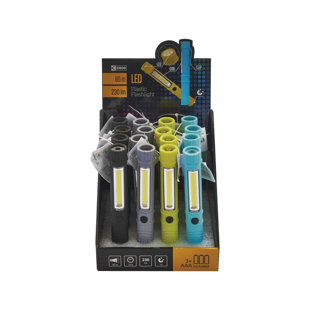 Žibintuvėlis LED 3W + 1LED, 230lm, su magnetu, EMOS